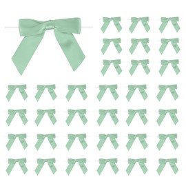 PATIKIL 50 Pcs Satin Ribbon Twist Tie Bows 3.5 Inch Small Craft Bows for DIY Gift Wrapping Champagne Bottle Wedding Christmas Birthday Decor, Grey-green