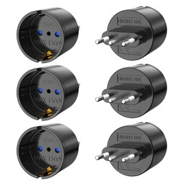 PABANCE Reiseadapter, 6 St??ck Europa/Deutschland auf Italien Reiseadapter, Typ-L Steckdosenadapter, Reisestecker f??r Italien, Syrien, Uruguay, Chile, Malediven - Schwarz