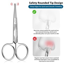 MIETONG Stainless Steel Nose Hair Scissors for Men Women - Curved Safety Blades with Rounded Tip for Trimming Facial Hair Eyebrow Ear Hair
