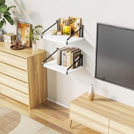 Love-KANKEI Floating Shelves Wall Mount Rustic Wood Wall Shelves with Large Storage L16.5 x W12 inch for Kitchen Living Room Bathroom Bedroom Set of 2 White