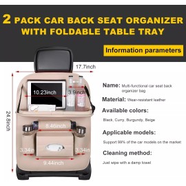 Lot of 2 New Car Seat Back Pocket Organizer with Tablet Holder Universal Beige