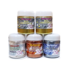 Matizadores metálicos comestibles 12g - Paquete con 5 piezas - Polvo dorado, plata, bronce, tornasol. Para repostería.