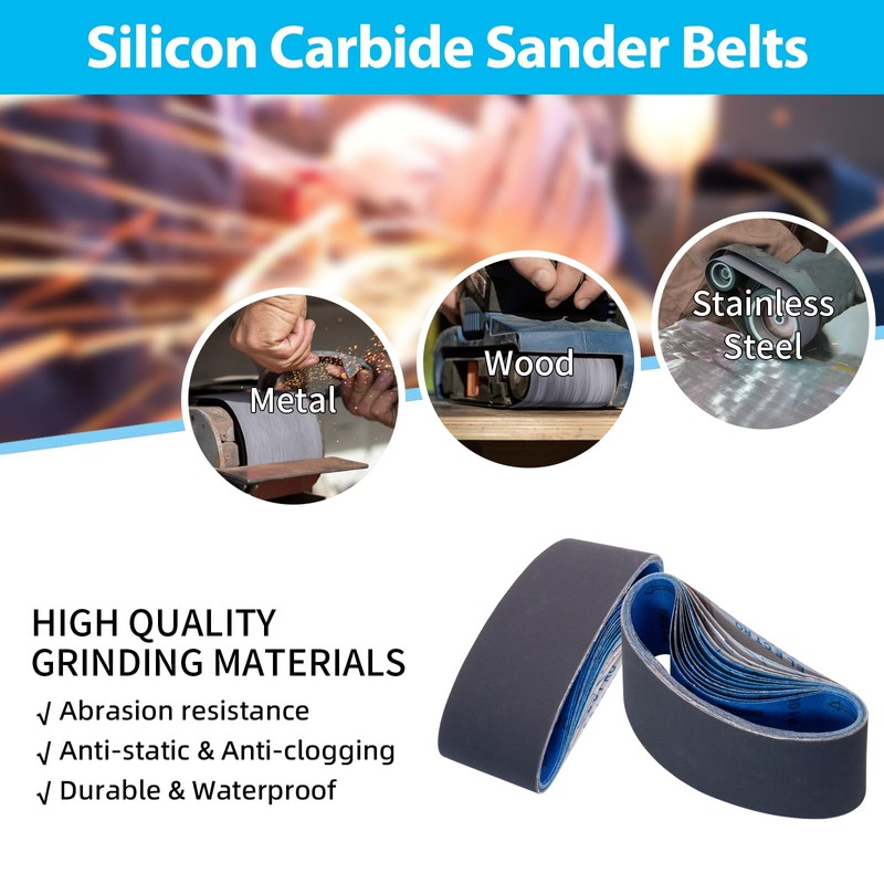 15 Pack 3 x 21 Sanding Belts, Extra Fine Grit