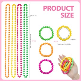 80s Neon Party Accessories Set 8pcs(4 Necklaces and 4 Bracelets),Rainbow Beads 80s Bracelet Collection,80cm Retro Beaded Jewelry for 80s/90s Fancy Dress, Rave and Themed Parties,for Women and Kids