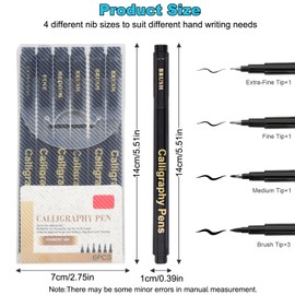 Marte Vanci Calligraphy Pens Calligraphy Pen Set for Beginners Black Brush Pens for Hand Lettering Writing Signature Illustration Sketching Scrapbooking Art Drawing Ink Refillable 6 Packs