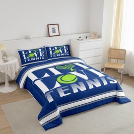 Feelyou Kids Tennis Comforter Set Queen Size Tennis Ball Bedding Set for Boys Girls Teens Bedroom Decor Ball Gaming Comforter Women Men Gift for Tennis Lover Duvet Set with 2 Pillow Case