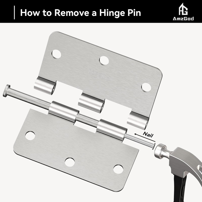 AmzGod Door Hinges Brushed Nickel - 3 Pack 3.5 Inch