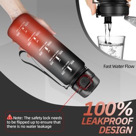 1 Litre Sports Water Bottle with Filter, Leak-Proof Drinking Bottle for Adults, Water Bottle with Time Marking, Motivational Water Bottle for Hiking, Gym, Camping, Outdoor, Black Red