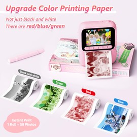 Naxup Instant Camera for Children, 1080P Children's Camera with 5 Rolls of Printing Paper, 32GB Card and Colouring Pencils, Portable Digital Camera for Boys and Girls, Gifts for Children Aged 3-14 Years (Pink)