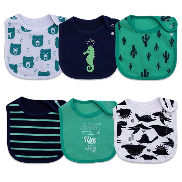 Maiwamita Pack of 6 Waterproof Cotton Bibs with Animal and