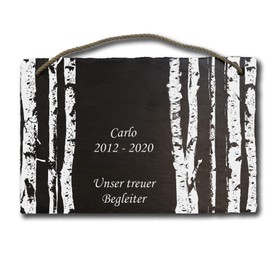 elbedruck Slate Plaque Grave Plate Memorial Stone Gravestone Approx. 21 x 29 cm Engraved with Birch Forest Birch Forest, Desired Text and Name, Also Possible as Bell Sign Door Sign (with Holes and