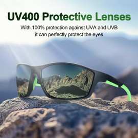 UVTQSSP Sports Glasses Cycling Glasses Polar Sunglasses UV400 Men Women TR 90 Design Ultralight Protection Quick Glasses Black with Green Frame/Green Lens