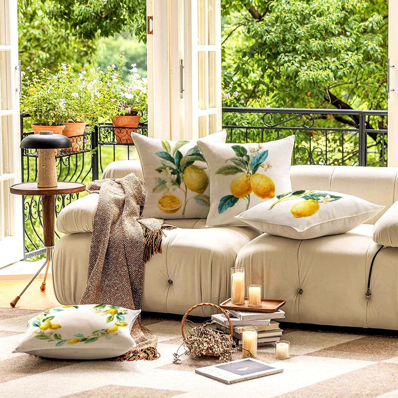 HUASHUZI Outdoor Weatherproof Cushion Cover Fruit Lemon Set of 4