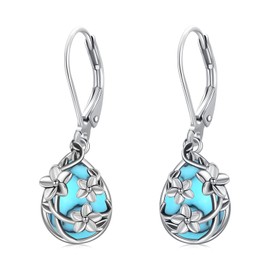 JUSTKIDSTOY Plumeria earrings 925 Sterling Silver Turquoise Hawaiian Flower Dangle Drop Leverback Earrings Hawaii Jewelry Gifts for Women