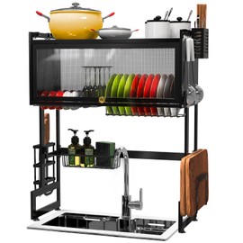 AIZOE Dish Drying Rack, 25.6 inch, Over The Sink Dish Drying Rack Small for Kitchen Counter Multiple Dishes Flatware & Utensil Organizer, Black