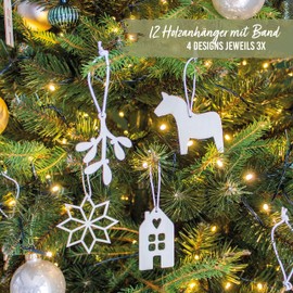 Papierdrachen 12 Wooden Pendants for the Christmas Tree - Tree Decoration - Christmas Tree Decoration - Hygge Nature - Set of 10