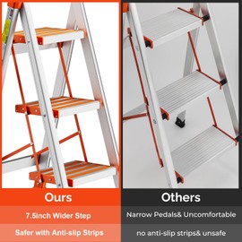 LUISLADDERS 3 Step Stool, Foldable Lightweight Step Ladder, Aluminum Anti-Slip with Rubber Hand Grip, 350lbs Capacity, Home and Kitchen Anti-Slip Stepladders