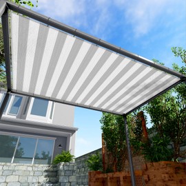 Windscreen4less 7' x 24' Sun Shade Sail Straight Edge Sun Shade Canopy Cover Outdoor with Grommets D-Ring UV Block for Pergola Backyard Patio (Gray White Stripe)