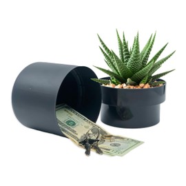 Flipo Flower Pot Diversion Safe - Secret Hidden Safe With Key Lock Box - Weather Resistant Steel Flower Pot With False Bottom And Plastic Top For Hiding Valuables Inside (Black) Plant Not Included