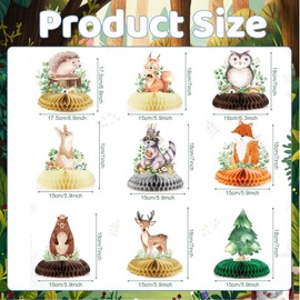Kotkiddy 9 Stück Woodland Animals Honeycomb Centerpieces 3D Tischdekor Woodland Baby Shower Dekorationen für Mädchen Junge Grün Waldthema Baby Shower Erster Geburtstag