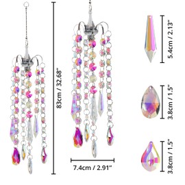 Belle Vous Hanging Crystal Chandelier Suncatcher - AB Coating Crystal Prisms - Suncatcher/Rainbow Maker Pendant for Home, Indoor Window, and Patio/Balcony Decoration or Gift