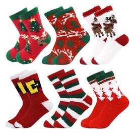 October Elf 6 Pairs Adult Christmas Holiday Socks Warm Winter Cozy Socks Fuzzy Socks With Plus Size And Anti-Slip Bottom (One size, A-15)