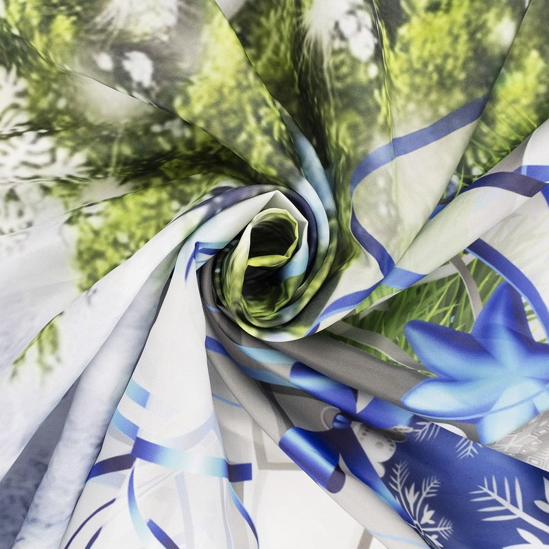 EOBTAIN Christmas Pine Tree Shower Curtain Blue Silvery Xmas Balls