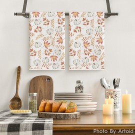 Artoid Mode - Juego de 3 toallas de cocina con diseño de hojas de eucalipto naranja y otoño de calabaza, 18 x 26 pulgadas, decoración de temporada