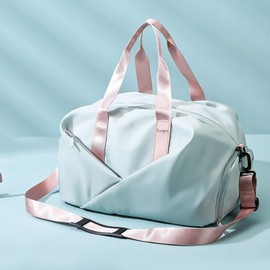 Duffle Bag, Gym Bag for Women, Separate Shoes Compartment Yoga Bag, Wet and Dry Separation Beach Bag (Green and Pink, Large)