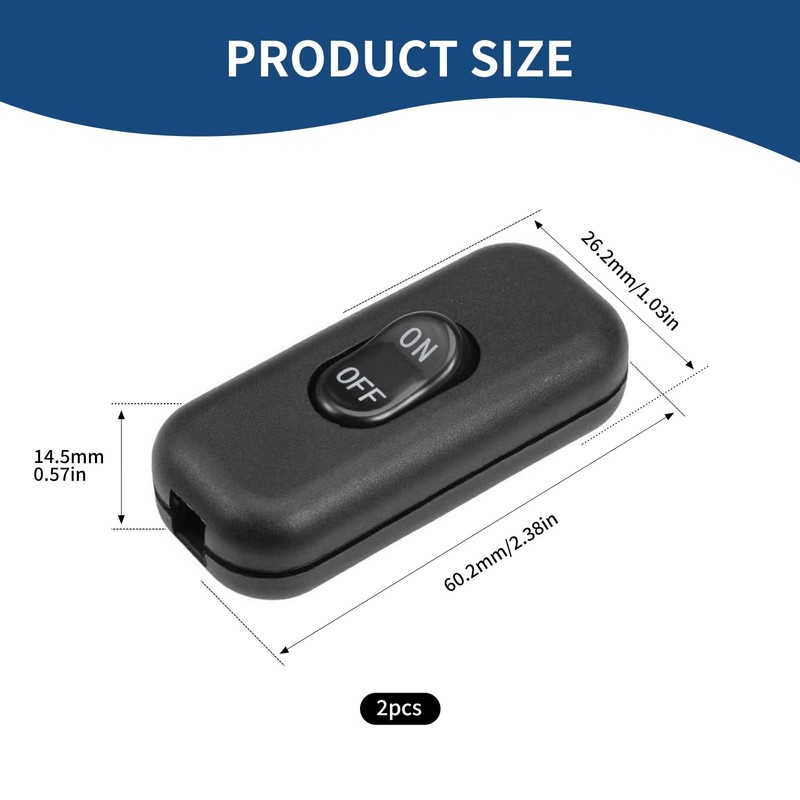 Verazquy Inline Cord Switch, 2Pcs Black Torpedo Switch 6A 250V