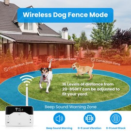 Moclever 2-in-1 Wireless Dog Fence & Remote Training Collar–Electric Fence for Dogs w/Adjustable Range (20-850ft), IPX6 Waterproof Receiver,Vibration&Shock Modes,USB Rechargeable for Dogs (15-120lbs)