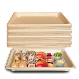 EcoQuality Compostable Sushi Trays X-Large - Natural Sugarcane Bagasse Take Out Sushi Container - Biodegradable, Disposable Sushi Plate, Eco Friendly, Plastic Alternative, To go, Serving Tray (200)