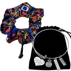 Teacher Gift Set, It Takes a Big Heart to Teach Little Minds Charm Bracelet and Scrunchie, Teacher Appreciation Jewelry Gift Bundle