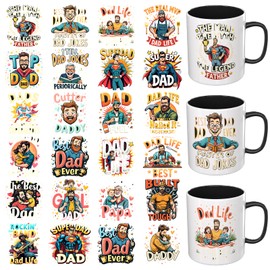 DORSBABY UV DTF Cup Wrap, 24 Sheets Father's Day Top Dad Rub On Transfers for Mugs Glass Coffee, Waterproof UV DTF Transfer Stickers for Wood Tumbler DIY Crafts