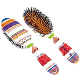 Rock & Ruddle Natural Mixed Boar Bristle Hair Brush for Women and Kids (Small/Travel Size 17.5cm) -Perfect for Wet or Dry Hair, Detangling Smoothing Blowdrying -Made in UK -Folio Society Stripe Design