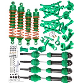 hopsupRC Upgrades for 1/10 Rustler/Stampede/Slash/Hoss 4x4 VXL,#45 Steel Drive Shaft CVD&Alloy RC Shocks&A Arms&Caster Block,Steering Blocks,Rear Stub Axle Carriers,Steering Bellcranks,Green