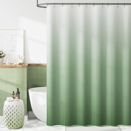 jinchan Ombre Sage Green Shower Curtain for Bathroom Waterproof Fabric Gradual Color Design Shower Curtain Set with 12 Hooks 70x72 Inches
