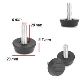 Pack of 30 M6 x 20 mm Adjustable Furniture Feet, Black, Height-Adjustable Screw Feet for Kitchen Cabinets, Washing Machines and Workbenches, Sturdy Levelling Feet with Non-Slip Rubber Cap