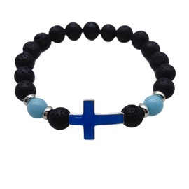 DATOA 8mm Matte Lava Rock Beaded Bracelet for Women Men Luminous Cross Stretch Bracelet Religion Faith Jewelry-Blue1
