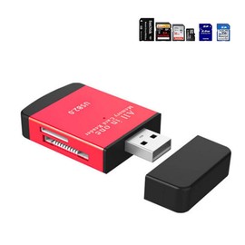 TXY 4 in 1 Card Reader USB2.0 to SD Micro SD TF MS MMC M2 Cardreader for Laptop PC Smart Card Reader SD Card Reader 4 in 1 Card Adapter (Red)
