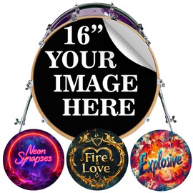 16 inch Custom Bass Drum Head Decal - Personalized Stickers & Custom Stickers for Drums, Full Color Logo Band, Bass Drum Head Wrap, Easy Apply & Remove for Professional or DIY Kits, Made in USA