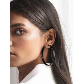 Richsteel Womens Stainless Steel Large Hoop Earrings Black Hypoallergenic Pierced CZ Chunky Earings for Girls 60mm