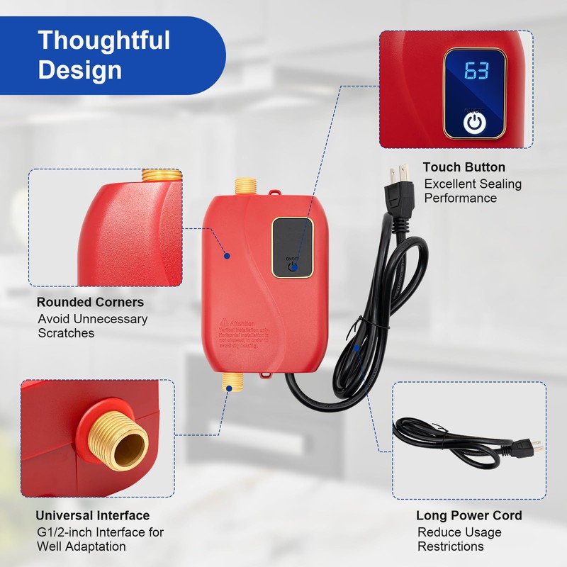 TITIDU Electric Tankless Water Heater, Portable On Demand Instant Hot