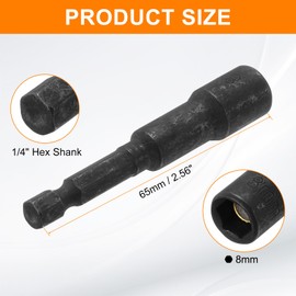sourcing map Magnetic Nut Driver 8mm Hex Drive Socket CR-V Steel Power Screw Drill Bits Socket Wrench Tools with 1/4" Quick Change Hex Shank for Power Drills Impact Drivers, Black