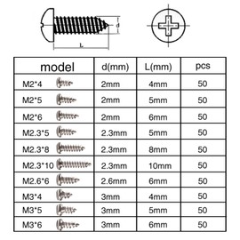 VooGenzek 500 PCS M2 M2.3 M2.6 M3 Cross Head Self Tapping Screws, Self-Tapping Screws, Small Screw Carbon Steel Screws, Pan Head Micro Screws, for Plastic Wood Soft Metal (Silver Miniature Screws)