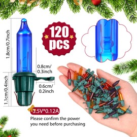 Mudder 120 Count Christmas Replacement Mini Light Bulbs with Green Base Christmas Tree Incandescent Wire String Lights Replacement Bulbs for Xmas Indoor Outdoor Decoration(Colorful,3.5v X 0.12a)