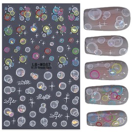 TiMi 3D Holographic Bubble Nail Stickers - Summer Cute Designs, Thin & Flexible Nail Art Stickers with Adhesive Backing A Set of 2 Sheets