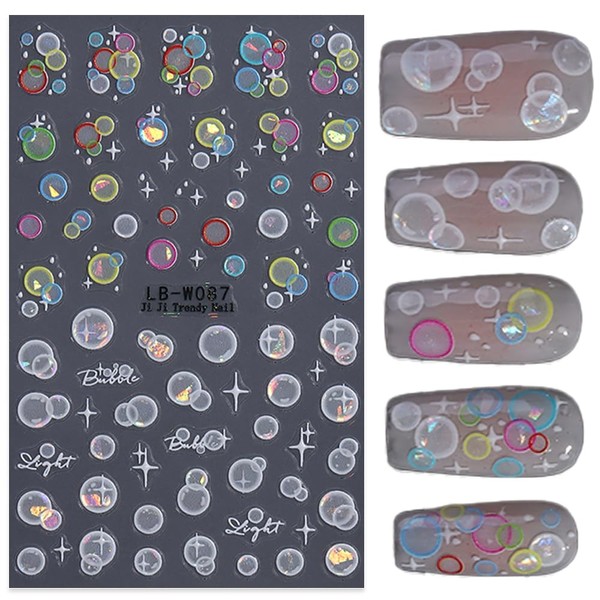 TiMi 3D Holographic Bubble Nail Stickers - Summer Cute Designs,