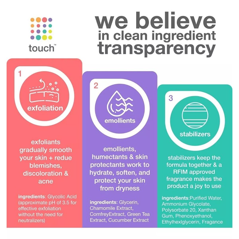 Touch 20 % De Ácido Glicólico Exfoliante Y Toallitas Faciales