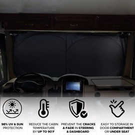 ROUDJER Semi-Truck Sun Shade for Windshield and Side Window with Storage Bag, 240T UV Protective Truck Window Cover, Suitable for Commercial Vans, Trucks, RVs and Other Large Vehicles